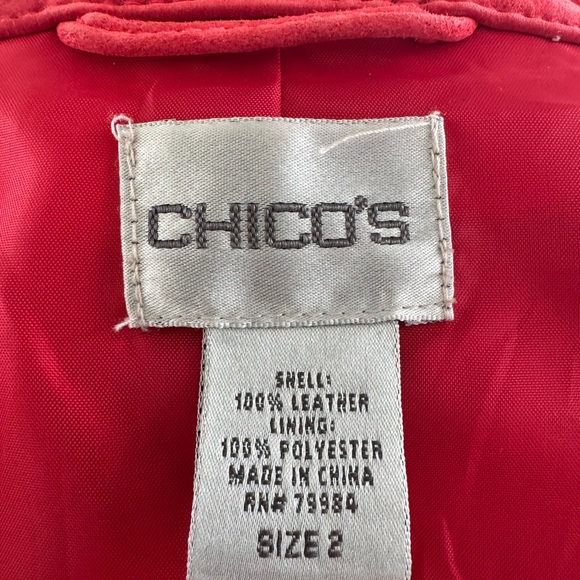 Chicos Red Suede Leather, Lined, Zip Front with Pockets Women's Jacket - Picture 2 of 10